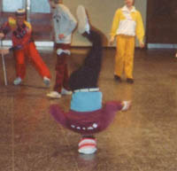 Storm doing headspin while waiting to go on ZDF television - Frankfurt 1990